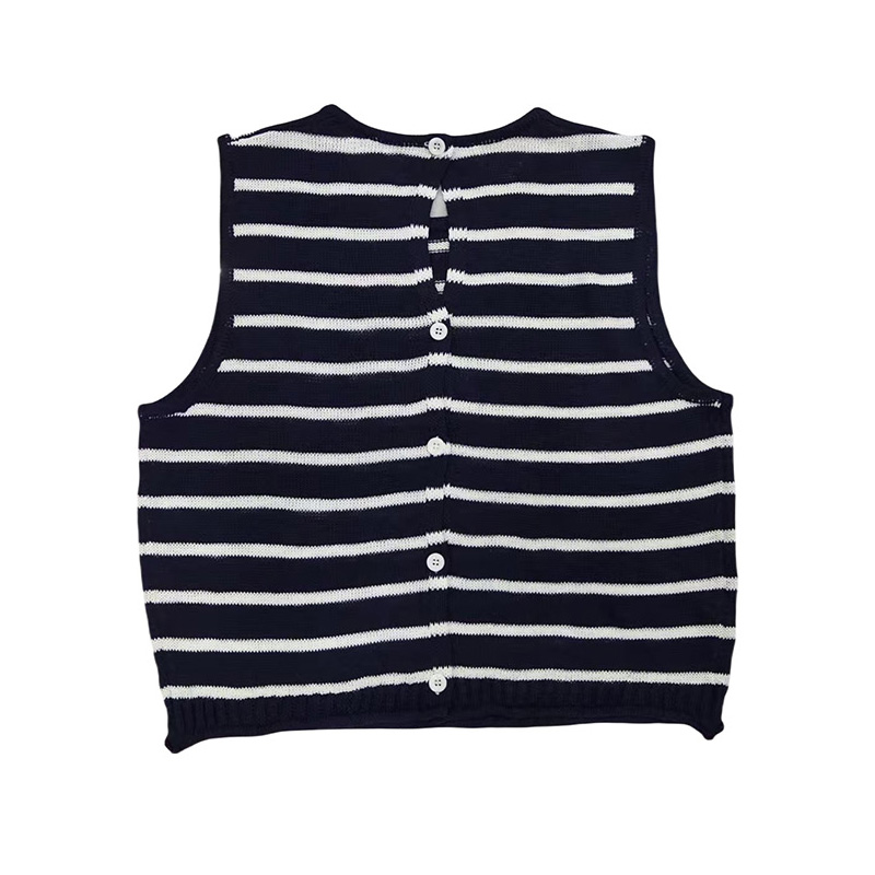 Women's Hollow - Out Crew Neck Sleeveless Knitted Vest, Short Style with Button Decor, Outerwear Top for Daily Casual-1704