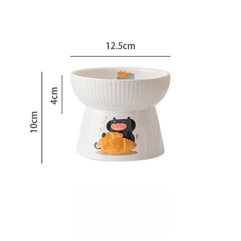 Elevated Ceramic Cat Bowl Wide Mouth AntiSlip Pet Dish Neck Protection Design Prevents Spills C251009