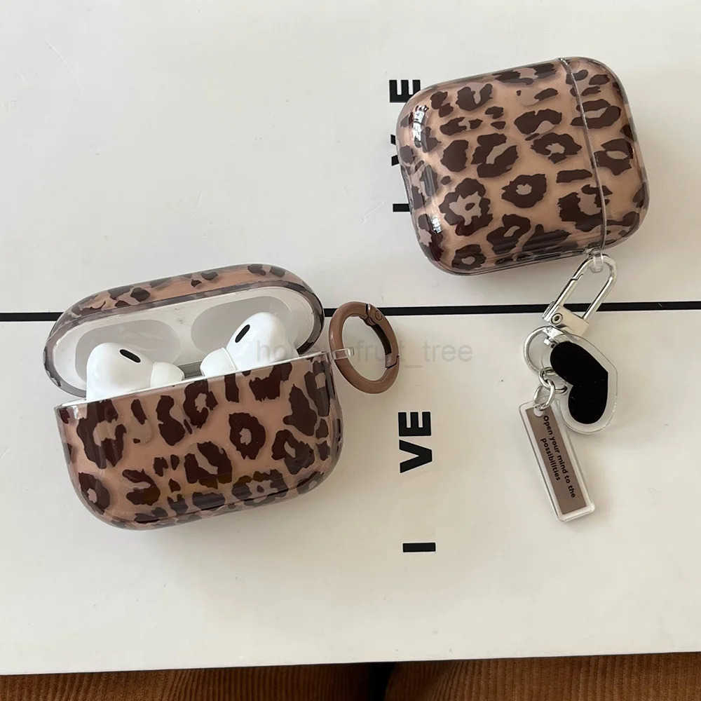 fashion luxury leoPard print pattern black love heart Pendant for airpods 4 3 1 pro 2 soft silicone protection case T251010