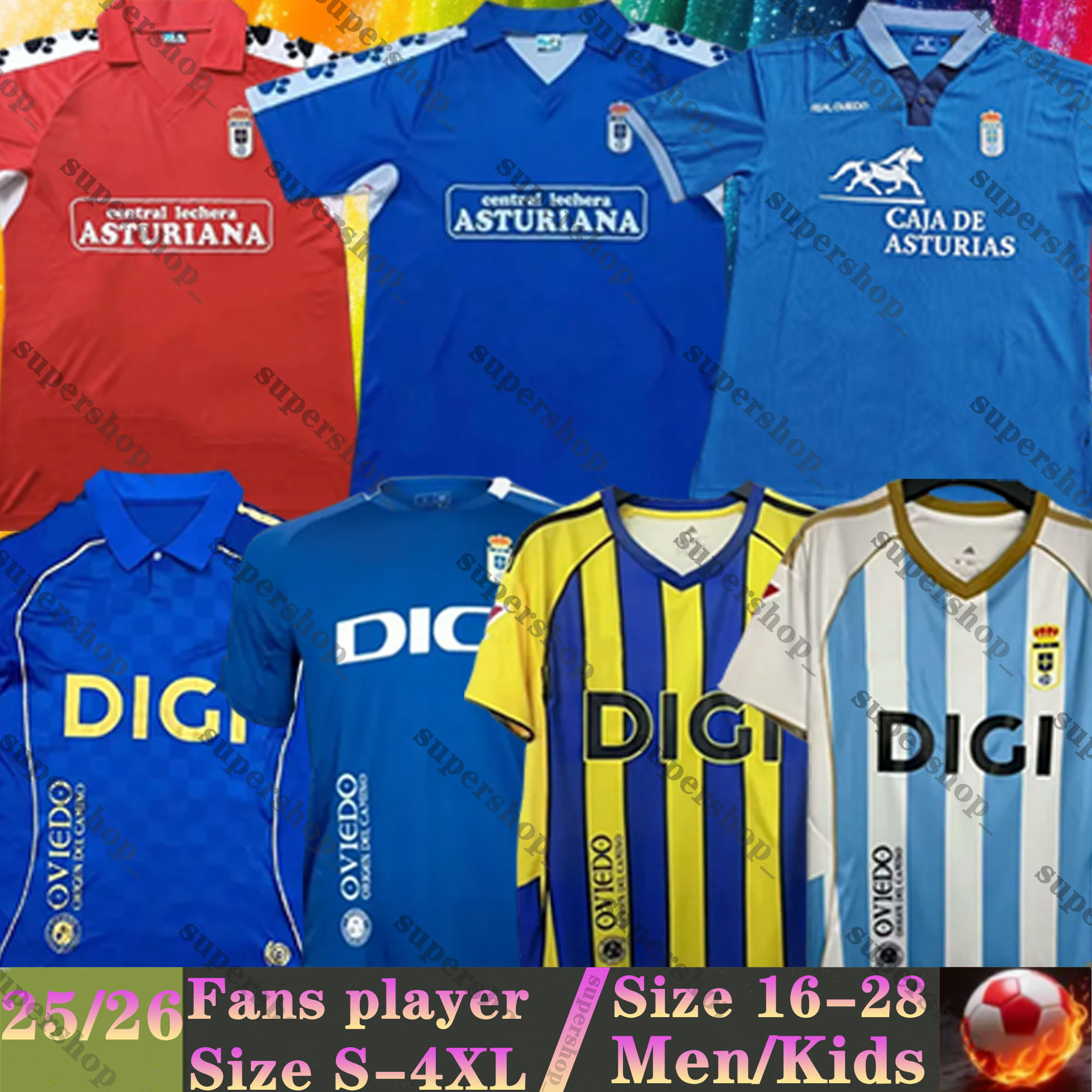 24 25 26 Centenary Real Oviedo Soccer Jerseys Retro 1990 91 92 96 97 JIMMY S.CAZORLA CAMARASA ALEMAO SEOANE MOYANO maillots de foot 2025 2026 men kids kit Football Shirts