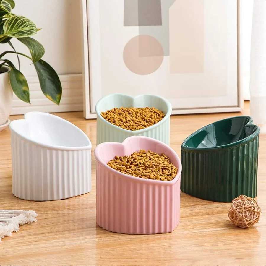 Pink Ceramic Raised Cat Bowls Tilted Elevated Food or Water Bowls Str Free Backflow Prevention Dishwasher and Microwave Safe Le C251009