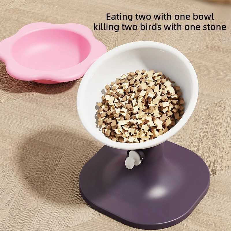 Multi functional pet bowl adjustable height anti slip feeder water dispenser one bowl dualuse cat bowl C251009