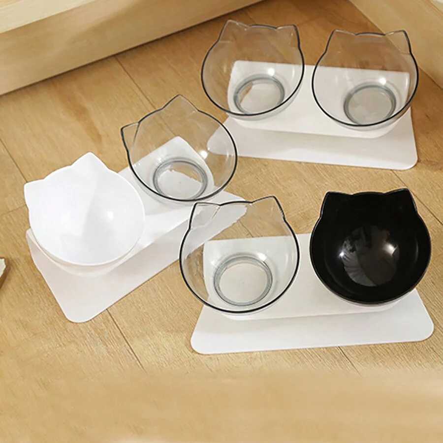 Slanted Mouth Cat Bowl Neck Protector Cat Double Bowl Pet Transparent Bowl Cat Food Bowl Pet Supplies Cat Ear Bowl Dog Food Bowl C251009