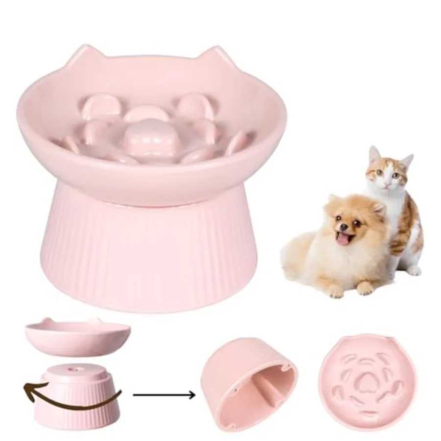 Ureakable Raised Slow Feeder Bowl for Cats and Small Dogs Elevated Cat Bowls Detachable Slow Feede Bowl Heavy Weighted NonSlip C251009