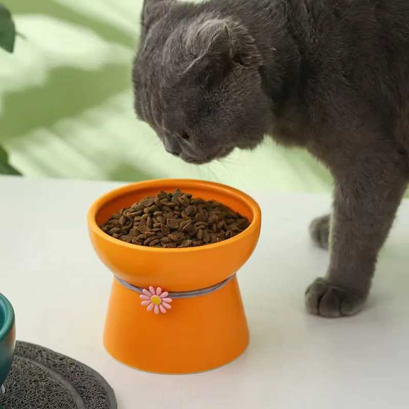 Ceramic Elevated Cat Bowl NonSlip Pet Food Dish with Stand for Neck Support AntiTip Water Bowls for Cats and Small Dogs C251009