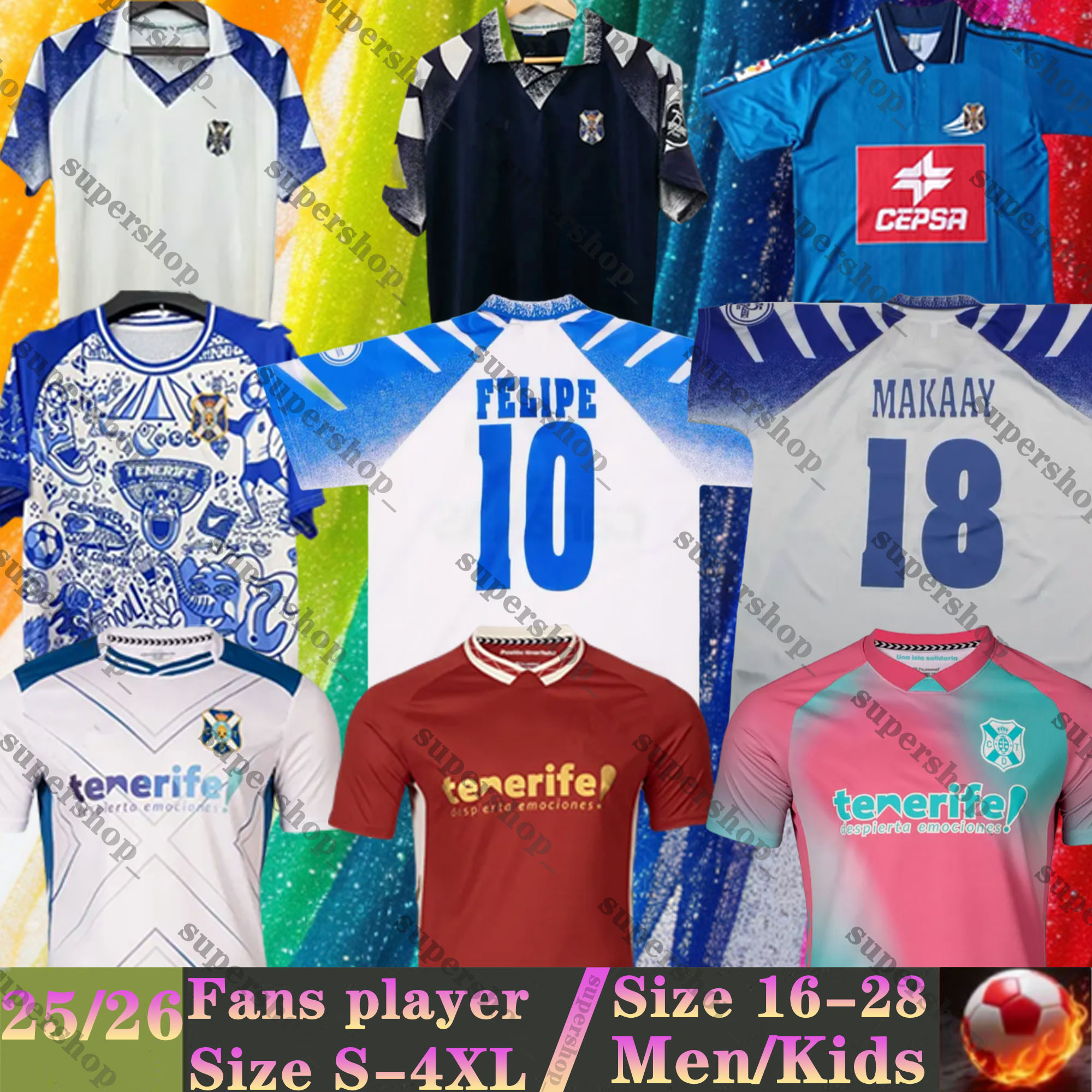 2025 2026 CD Tenerife soccer jerseys retro 97 98 99 GALLEGO ZORRILLA MO DAUDA BUNUEL home away men Uniforms ROMERO SIPCIC MARTINEZ LOPEZ 25 26 kids kits Football Shirts