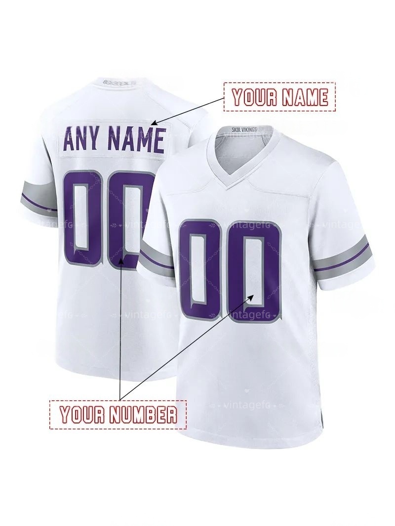 Personalized Custom Football Jersey Jefferson McCarthy Moss Darnold Addison Hockenson Smith Men Women Youth Embroidered Letter Number Design Polyester