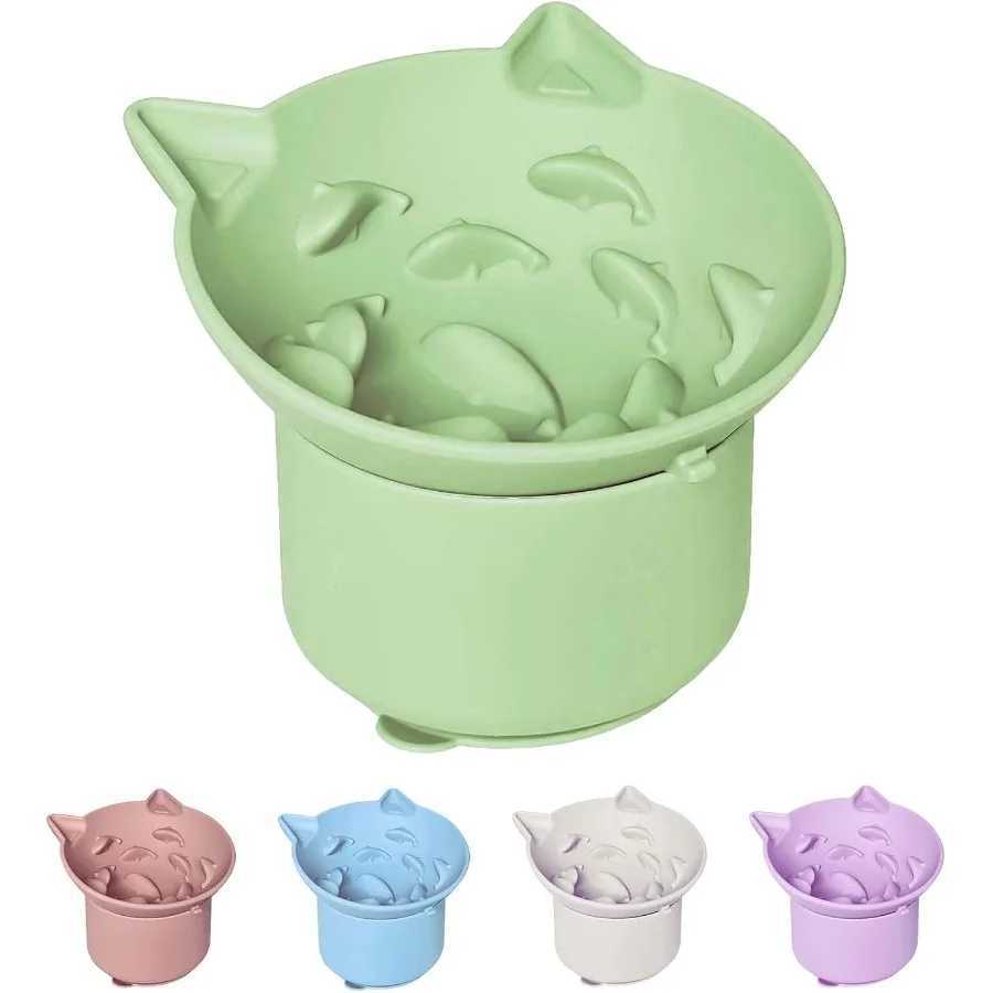 Silicone Slow Feeder Cat Bowl Elevated Cat Slow Feeder with Suction Cups MultiAngle Tilt Design No Black Chin Suitable for Dry C251009