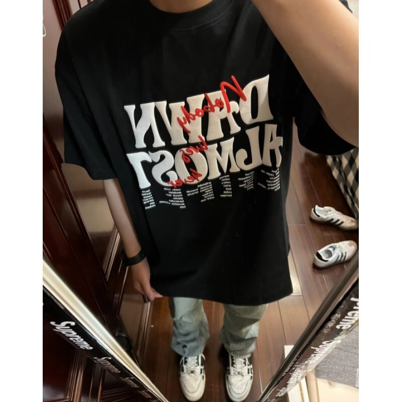 American Style Trendy Brand Letter Print Designer Hoodie Short Sleeve Men's Summer Heavy Cotton Loose Street Hip Hop T-shirt Top Designer Shirt Men's Style