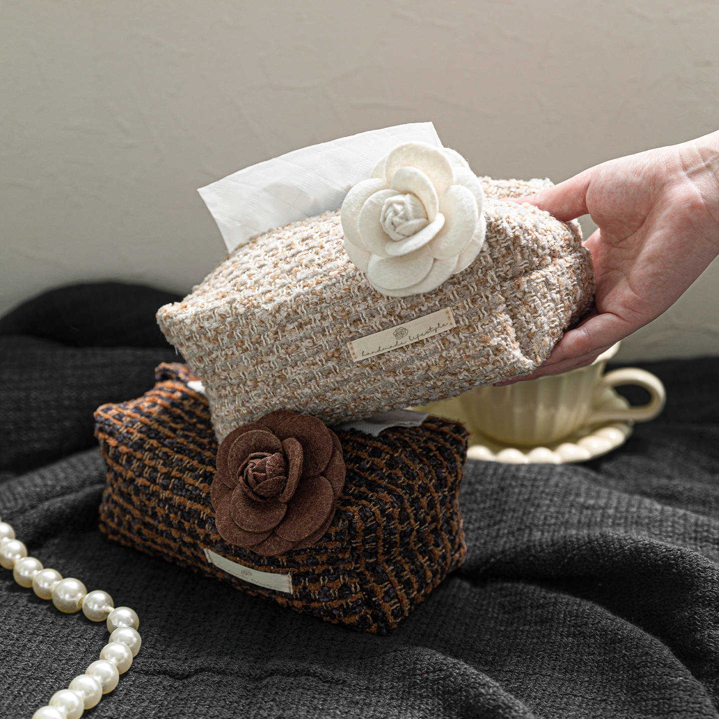 French Style Camellia Tissue Box Living Room Coffee Table Decoration Light Luxury HighEnd Desktop Storage Tissue Bag C251010