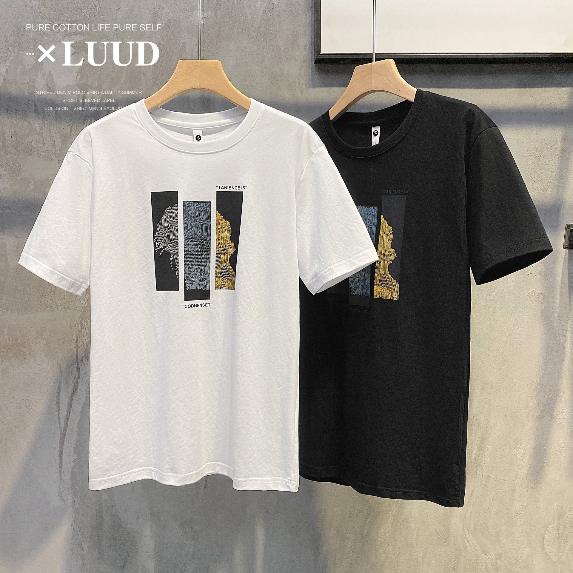 Summer New Tencel Cotton Top Men's Creative Printed Designer Hoodie Short Sleeve Designer Shirt Shirt Youth Versatile Round Neck Casual T-shirt Trendy