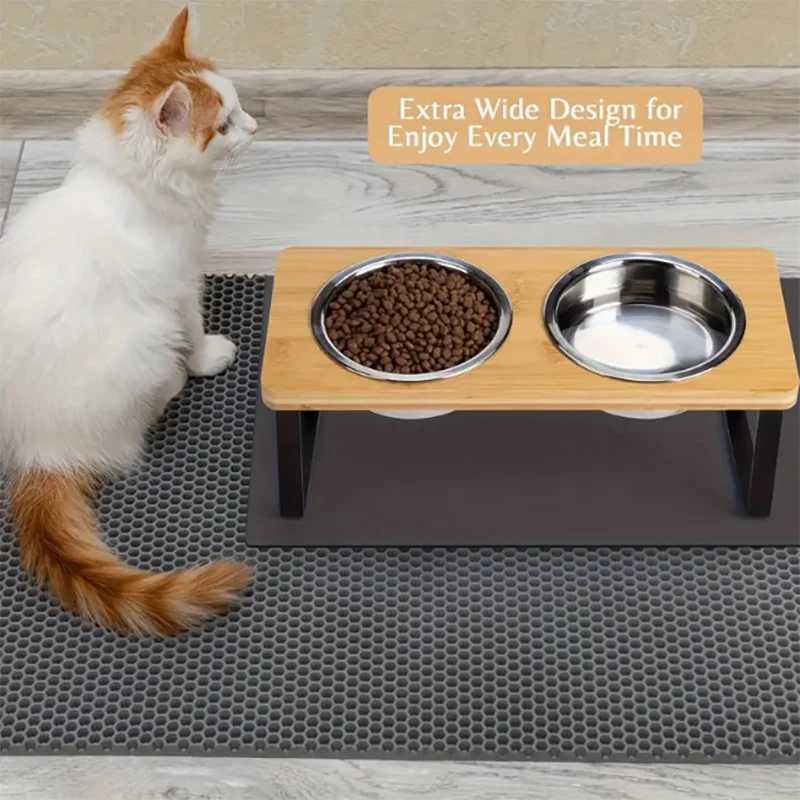 Elevated Slanted Kitten Plate Set of 2 Stainless Steel Plates for Indoor Cats 2 Bowl Cat Feeder Easy to Assemble C251009