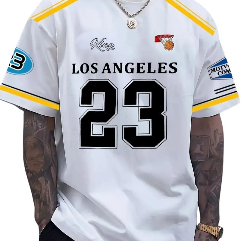 Men's Los Angeles "23" Graphic Oversized T-Shirt - Sports-Inspired Casual Tee-48