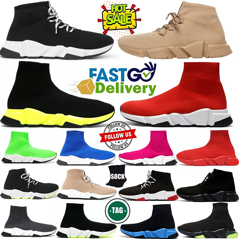 Designer shoes Sock Shoes mens womens White Black Red Beige Pink Clear Sole Lace-up Neon Knitted Triple Yellow socks trainers flat platform sneakers with box