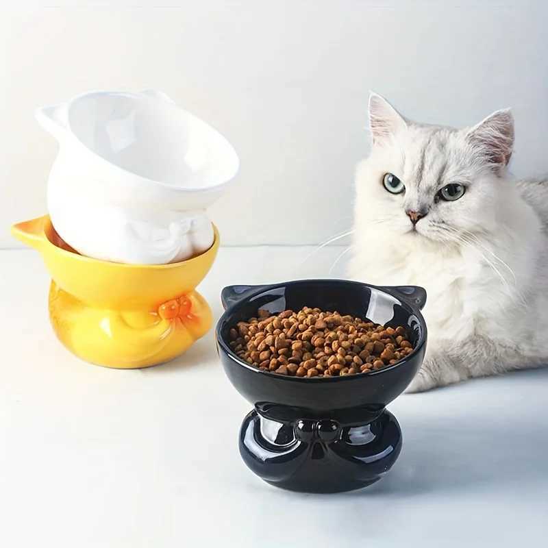 300ml Ceramic Raised Cat Bowl Neck Protection Cat Food Bowl Cute Cat Drinking Bowl Highfoot Kitten Feeder Pet Supplies C251009
