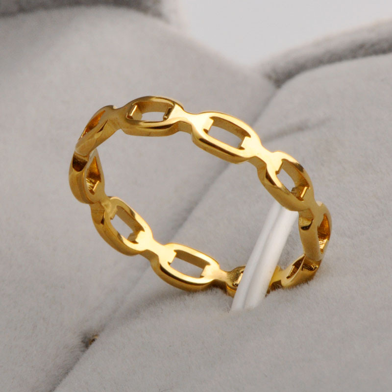Delicate Titanium Steel Hollow-Out Chain Rings European Popular Minimalist Design Openwork Ring Non-Tarnish Gold Silver Plated Lovers Tail Rings Jewel