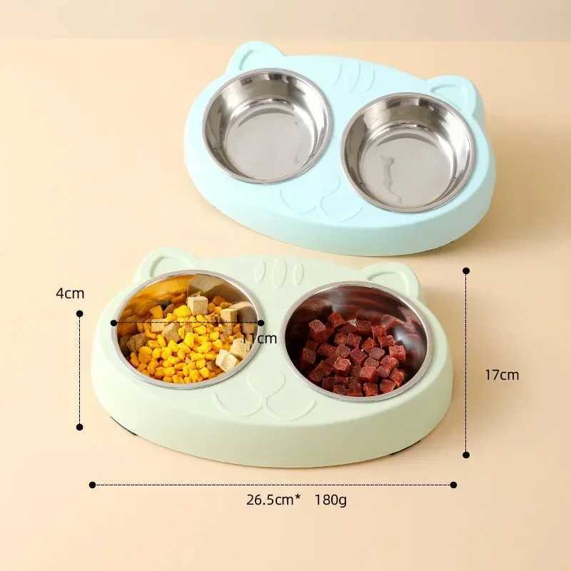 Macaron Pet Double Bowl Plastic Kitten Dog Food Drinking Tray Feeder Cat Feeding Pet Supplies Accessories C251009