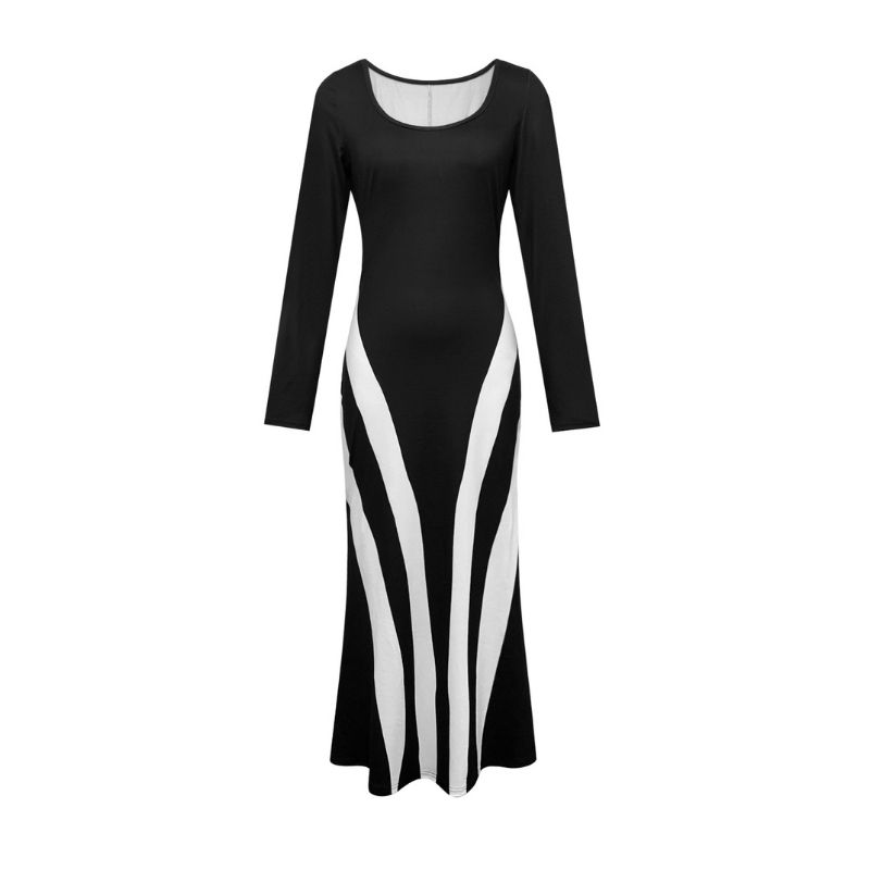 Women's Autumn Winter New Fashion Elegant Full - Body Printed Crew Neck Long - Sleeve Maxi Dress-CF55153