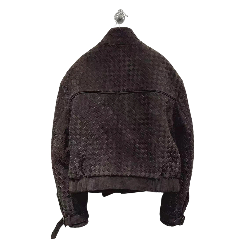 New handmade woven imported sheepskin short motorcycle casual European and American leather jacket for 2025