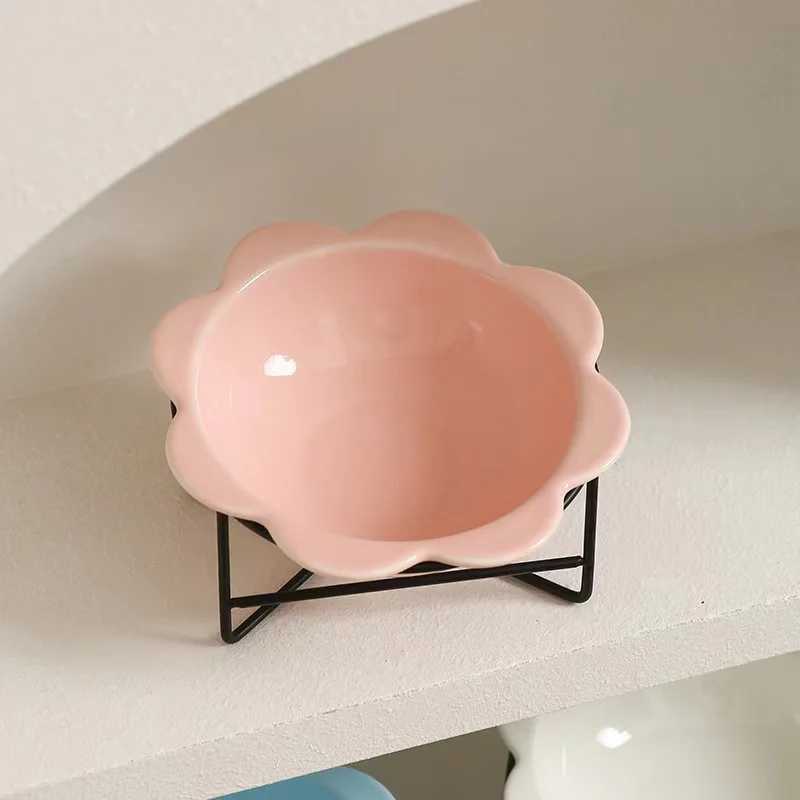 Elevated Ceramic Cat Bowl for Neck Health Wide TipProof Pet Food Dish with Stand AntiSpill Dog Bowl for Dry Wet Food and Water C251009