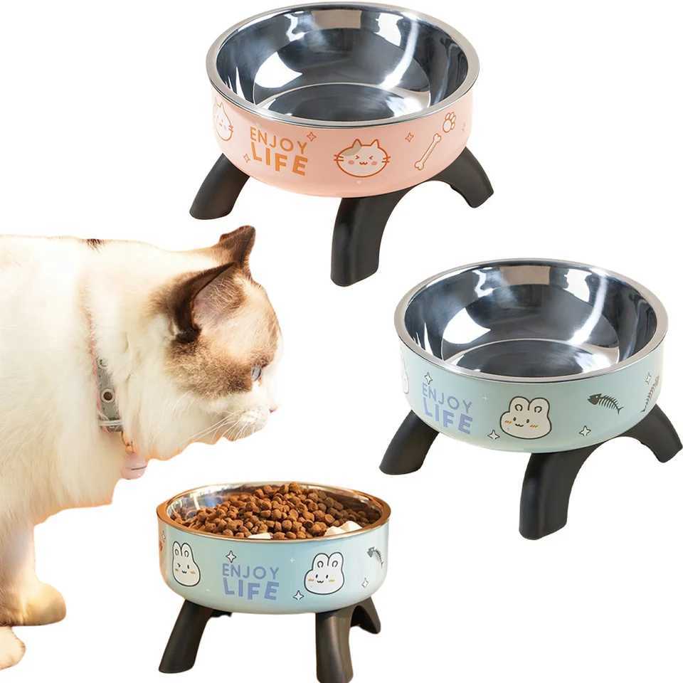 Cartoon Stainless Steel Pet Bowl Elevated Neck Saver for Cats Dogs AntiSlip Large Capacity Feeder C251009