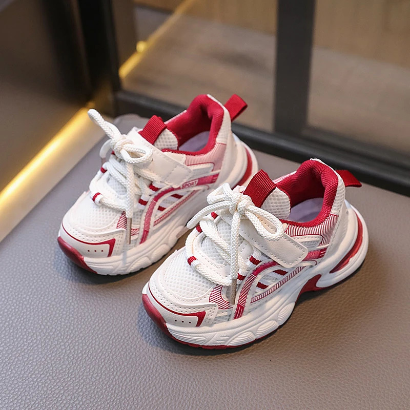 Children Mesh Breathable Chunky Sneakers Unisex Striped White Casual Sport Toddler Boy Girl Running Shoes Kids Tennis 36Y C260130