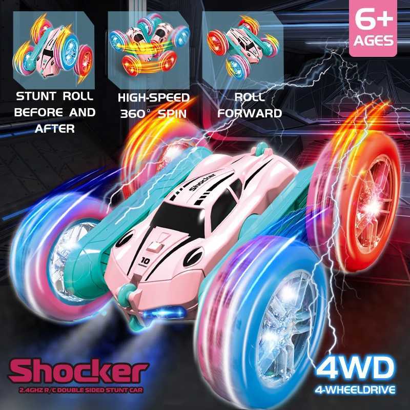 24G RC Stunt Car Children Double Sided Flip Remote Control Car 360 Degree Rotation Off Road Rc Drift Cars For Pink Girls ToysT251010