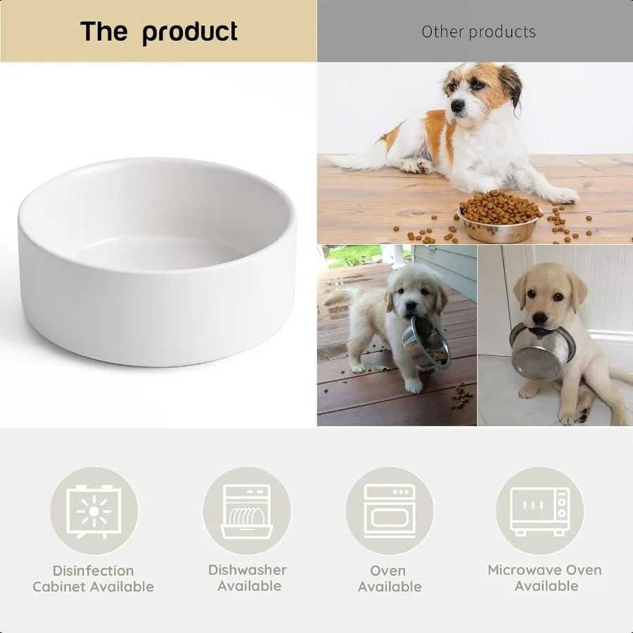 White Ceramic Dog Cat Bowl Set 135 OZ with Wooden Stand NonSlip Elevated Design for Small Dogs Cats 2 Bowls Food Water Ceramic C251009