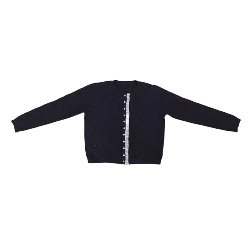 Women's Ruffled Button Crew Neck Knitted Cardigan, Autumn Coat, Soft & High Elasticity, Pure Wool for Daily Casual-1705