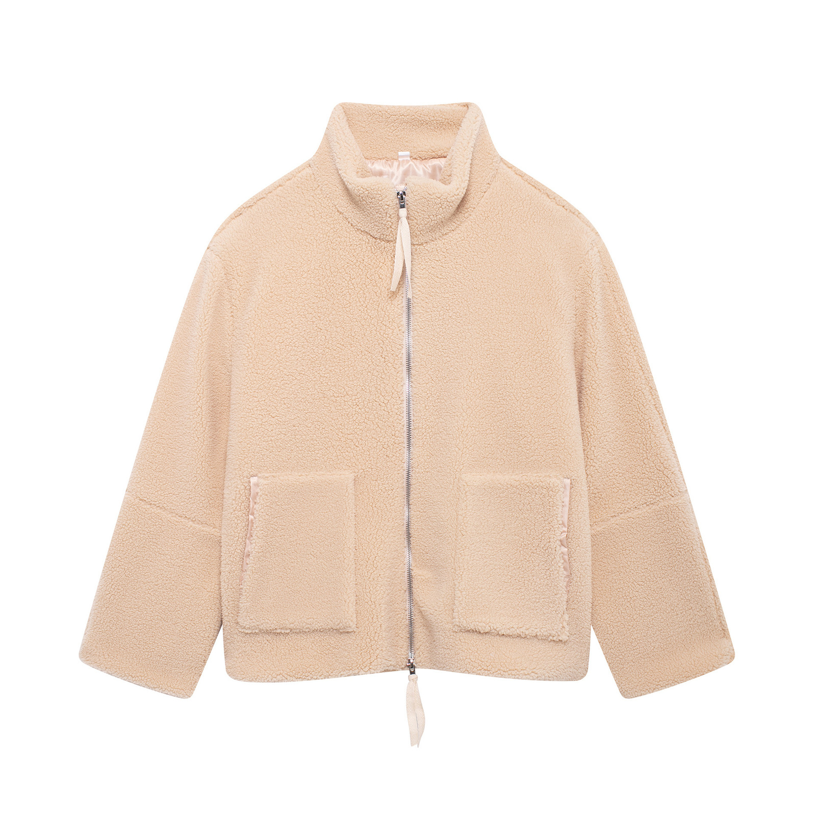 2025 Autumn Winter New Womens Solid Color Lazy Style Lamb Wool High Collar Woolen Coat A88888 241029