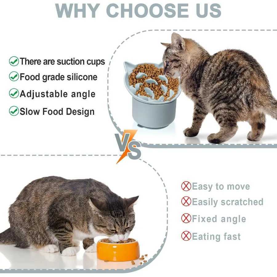 Silicone Cat Slow Feeder Elevated Slow Feeder Bowl Tilt Design Suitable for Dry and Wet Food Adjtable Angle Cat Food wit C251009