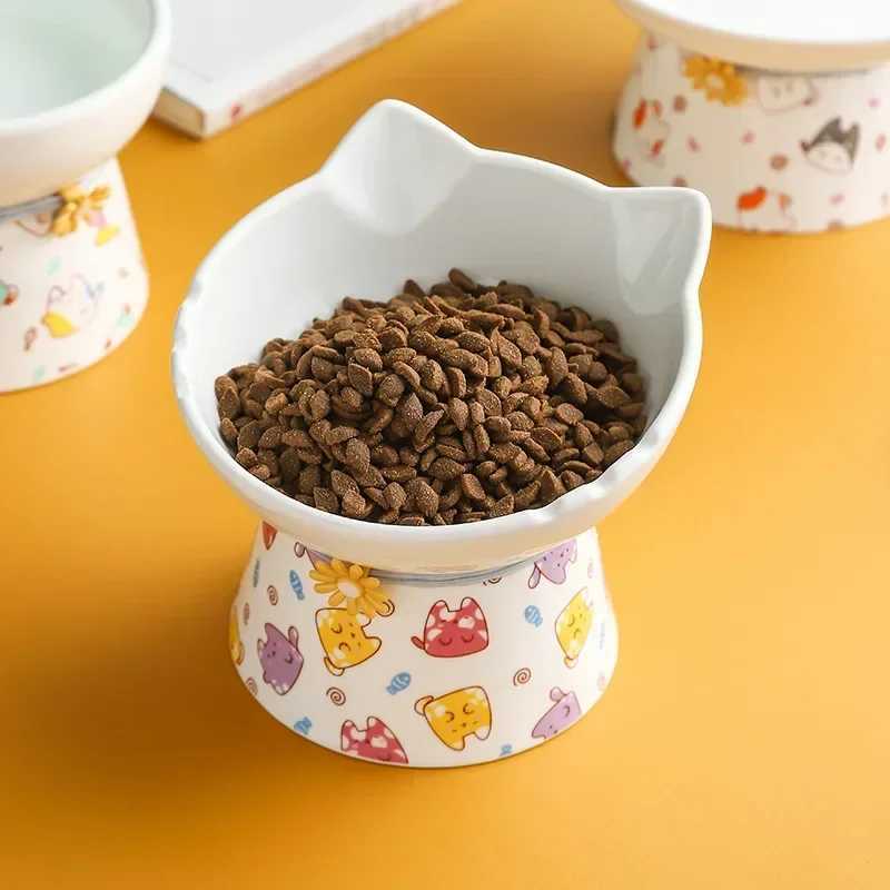 Cat Elevated Ceramic Bowl Pet Food Water Feeders Raised Puppy Dogs Drinking Eating Bowls C251009