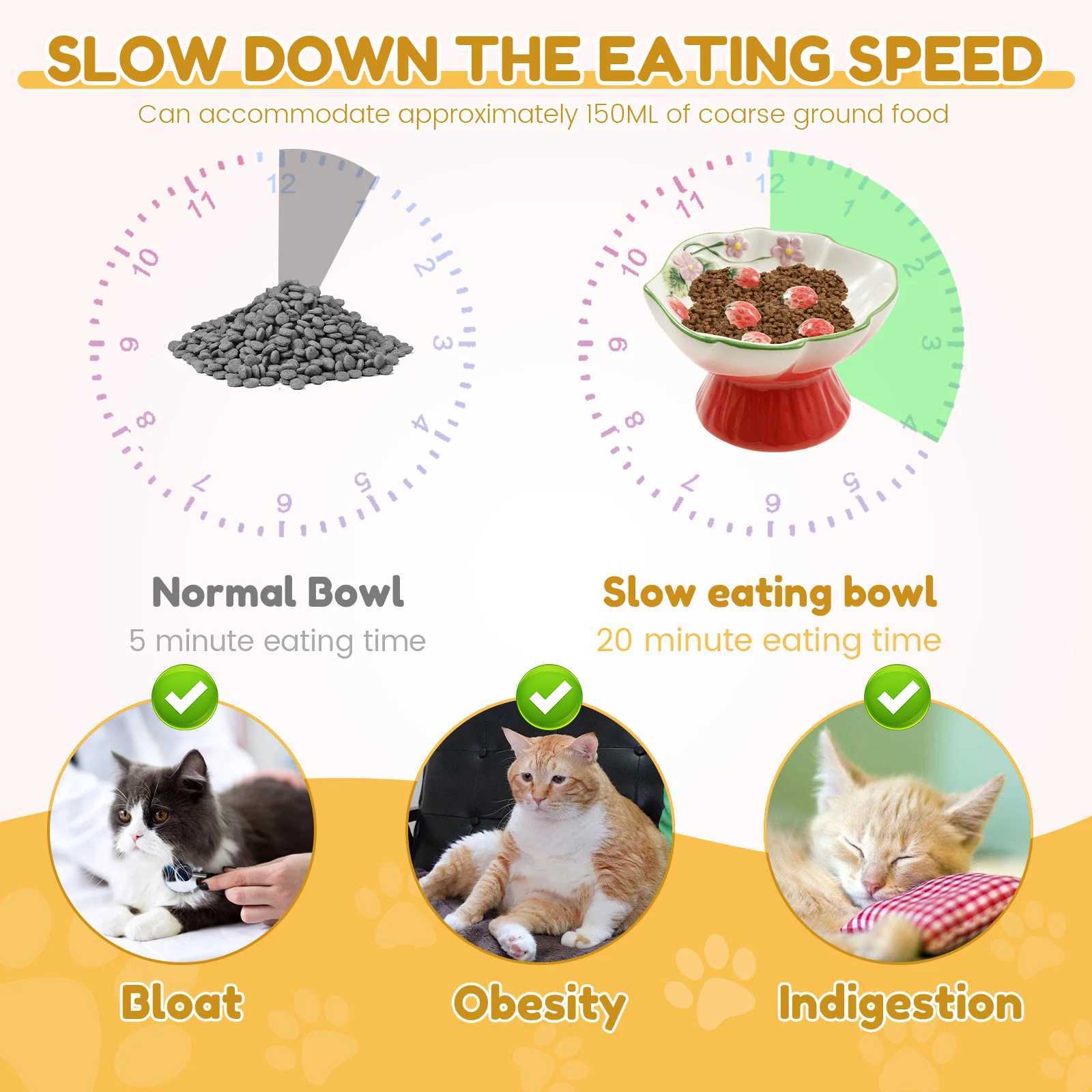 Ceramic Slow Feeder Cat Bowl Elevated Small Cat Food Bowl Wide Mouth Small Dog Slow Feeder Control Eating Speed for Dog Pet C251009