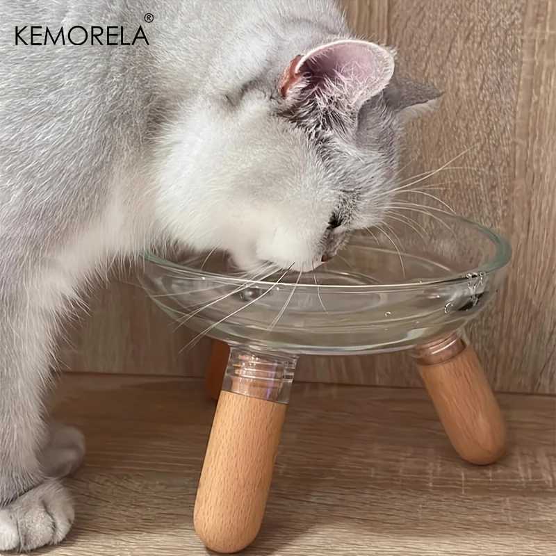 KEMORELA Elevated Pet Tilted Food Bowl Water Bowl Transparent Plastic Cat Bowl For Protecting Pet Cervical Vertebra Removable C251009