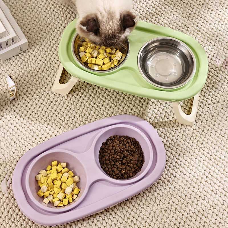 NonSlip Cat Feeder Foldable Pet Bowl for Kitten Lovely Pet Double Bowl With Stand Cat Drinking Bowl Dog Feeder Pet Supplies C251009