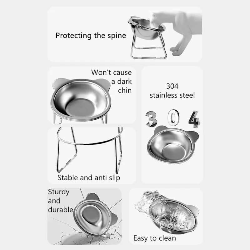 304 Stainless Steel Raised Cat Bowl with 15 Elevated Design Tilted Neck Guard Healthy Feeding Shatterproof for Cats Puppies C251009