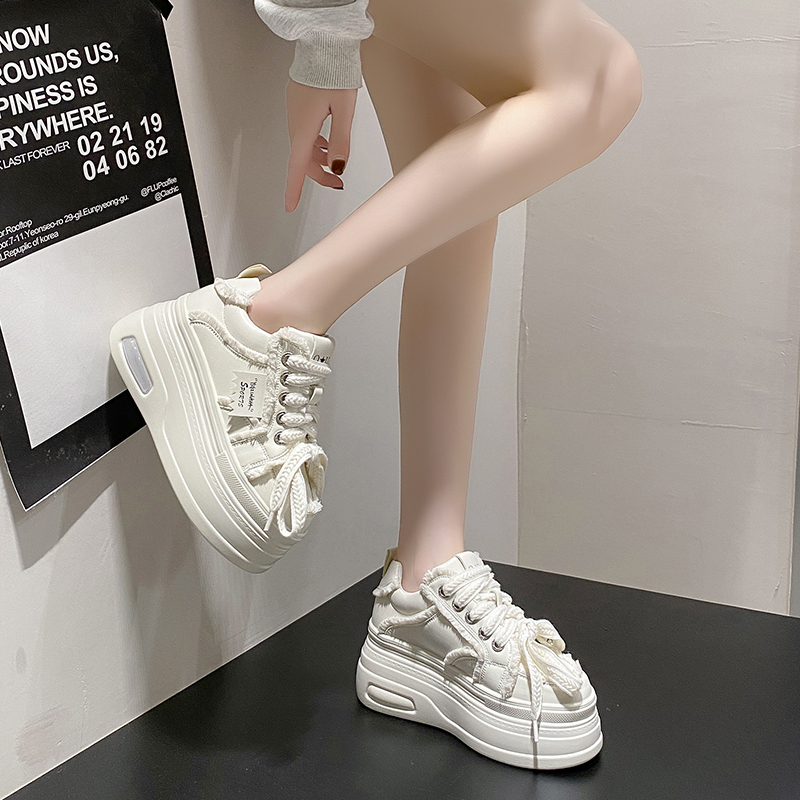 Designer Fashion Sneakers Wome Lace Up Platform Sports Shoes 8CM Thick Bottom High Heels Sneakers Fashion Casual Shoes Leather Fabric Breathable Runni