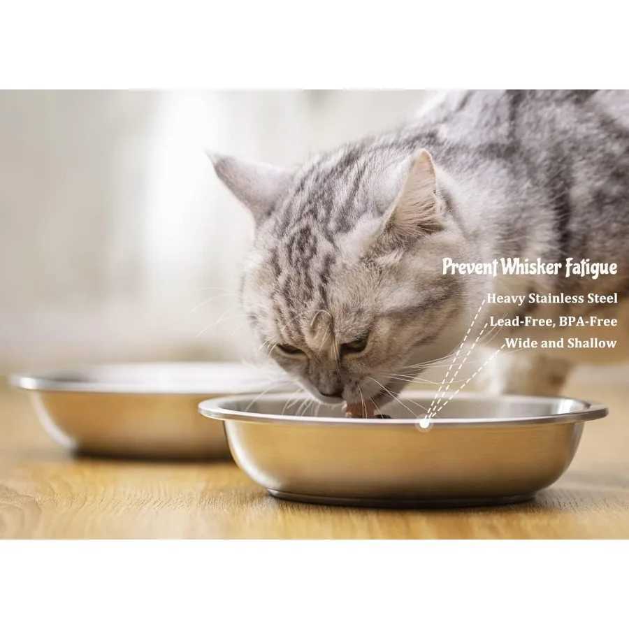 Stainless Steel Cat Bowls 2 Pack Whisker Fatigue Cat Food Dish Metal Shallow Wide Large Replacement Plate for Dog and Pe C251009