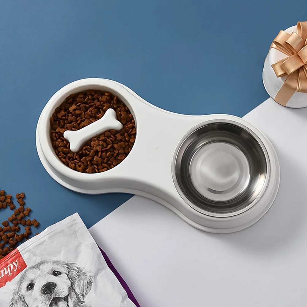 Pet Slow Feeder Bowl Stainless Steel Double Bowl Dog Food Cat Bowl AntiChoke Feeder Dish for Puppy Kitten Durable Pet Supplies C251009