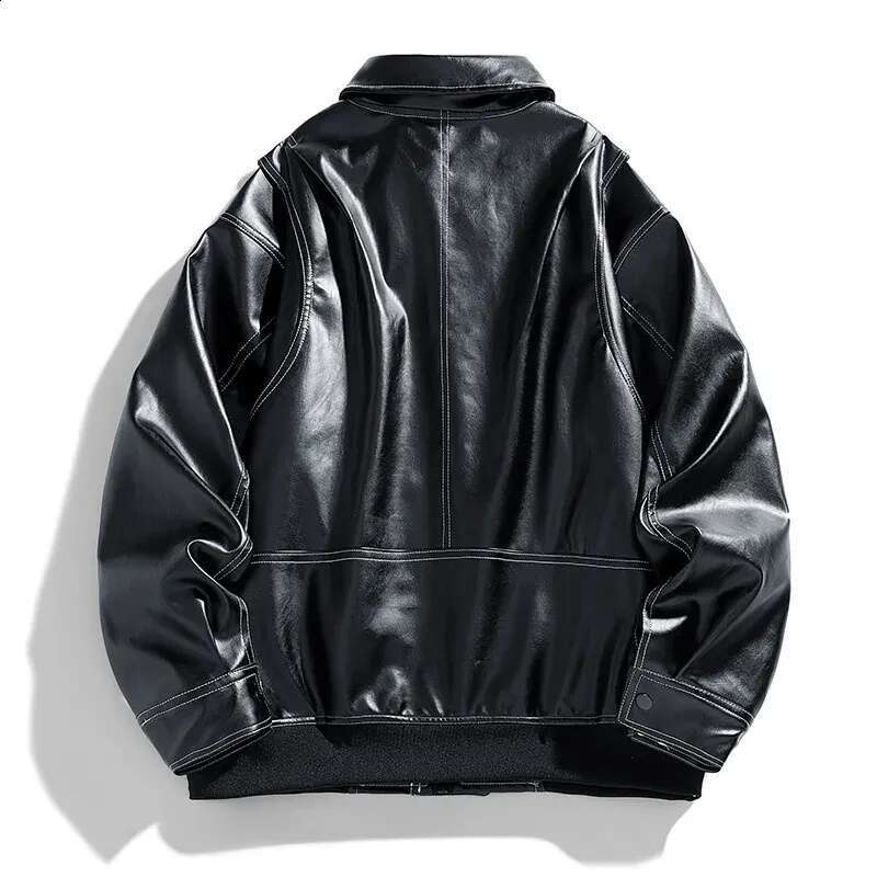 Europe The United States Trend Leather Jacket Spring Autumn Loose Mens Couple Lapel Motorcycle Handsome Coats y240826