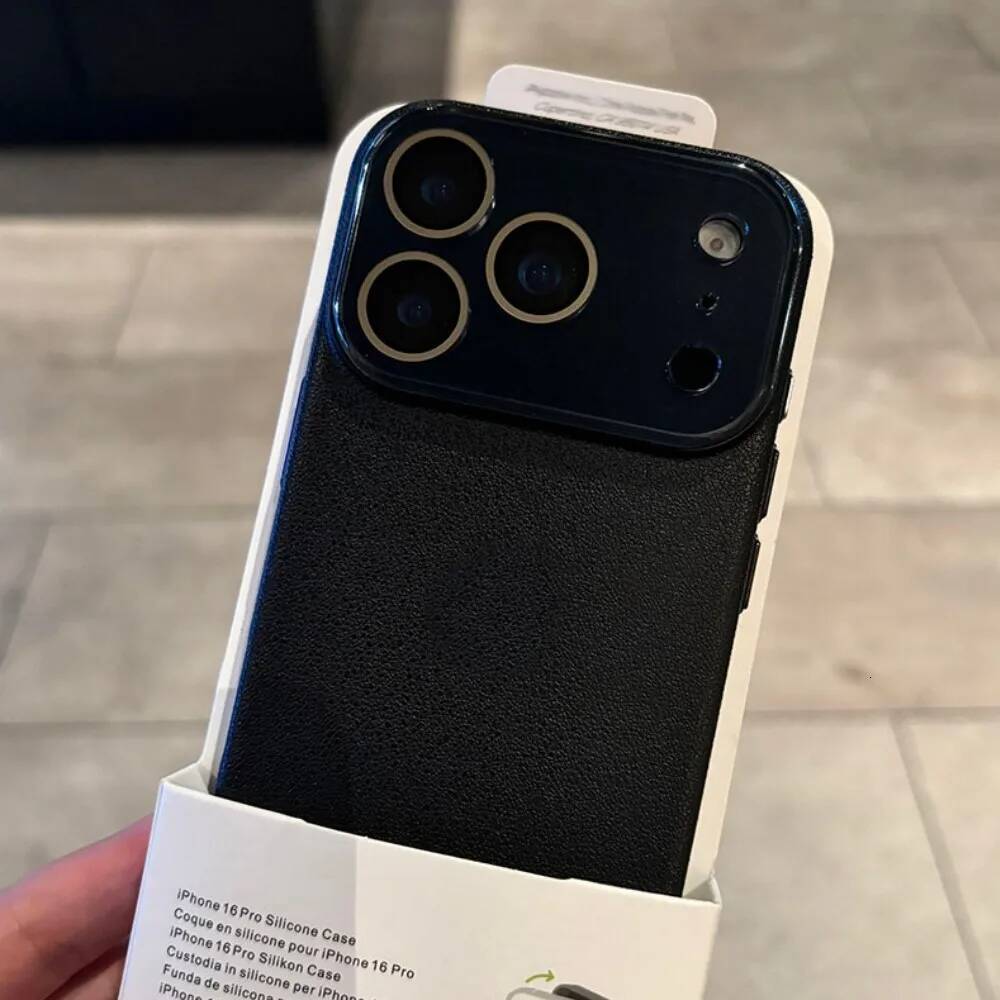 HD Glass Camera Case For iPhone 17 Air 16 15 14 13 12 11 Pro Max Plus Hard PC Leather Texture Armor Shockproof Funda