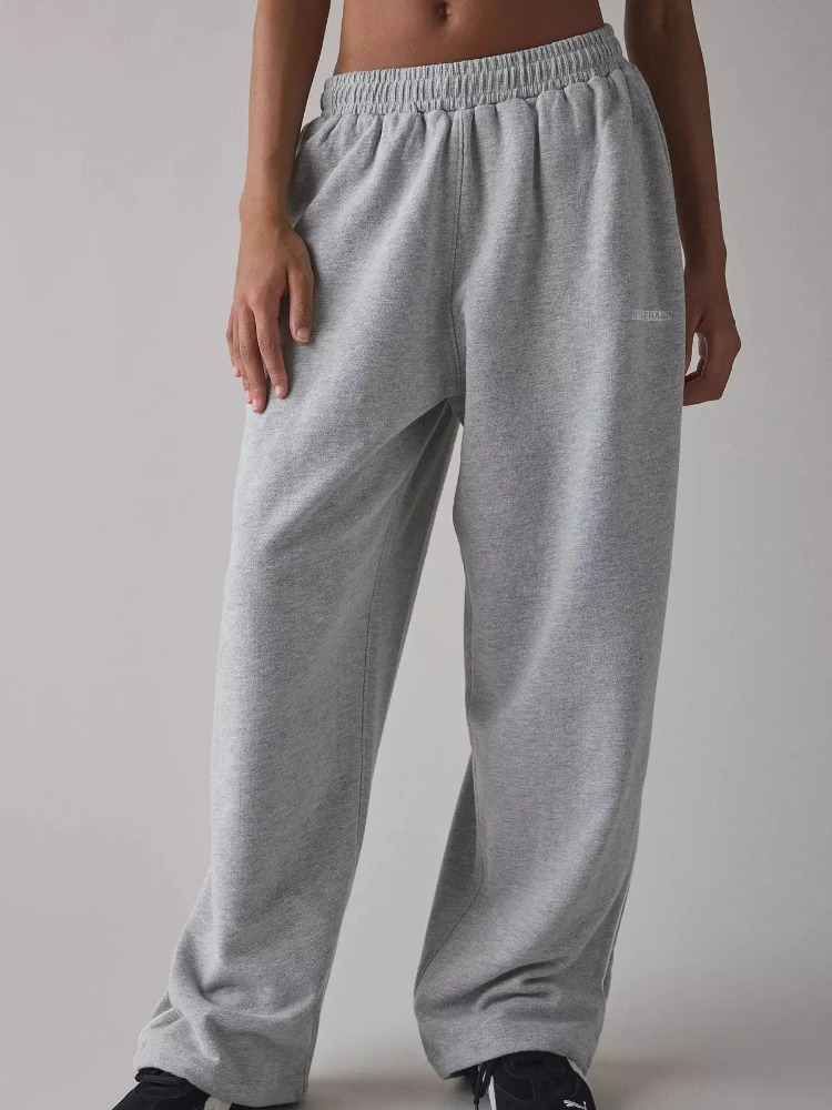 HOUZHOU Women Sports Pants Pink Y2k Baggy Letter Embroidery Gray Sweatpant Casual Wide Leg Trouser Basic Straight Striped Jogger 251010