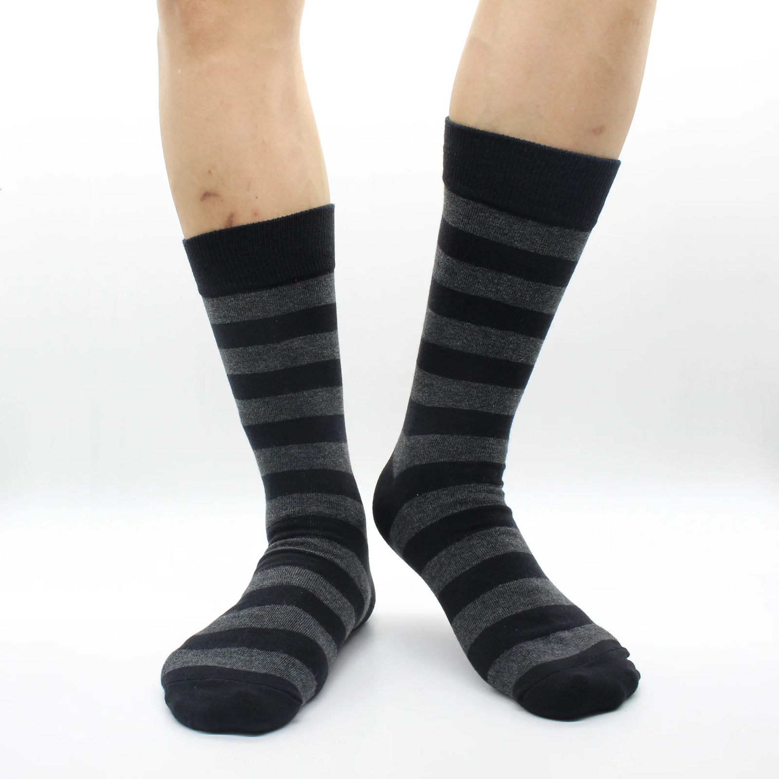 5 Pairs Large Size Fashion Business Men Dress Socks High Quality Stripe Black Gray Pure Men Cotton Socks Size EU4148251009