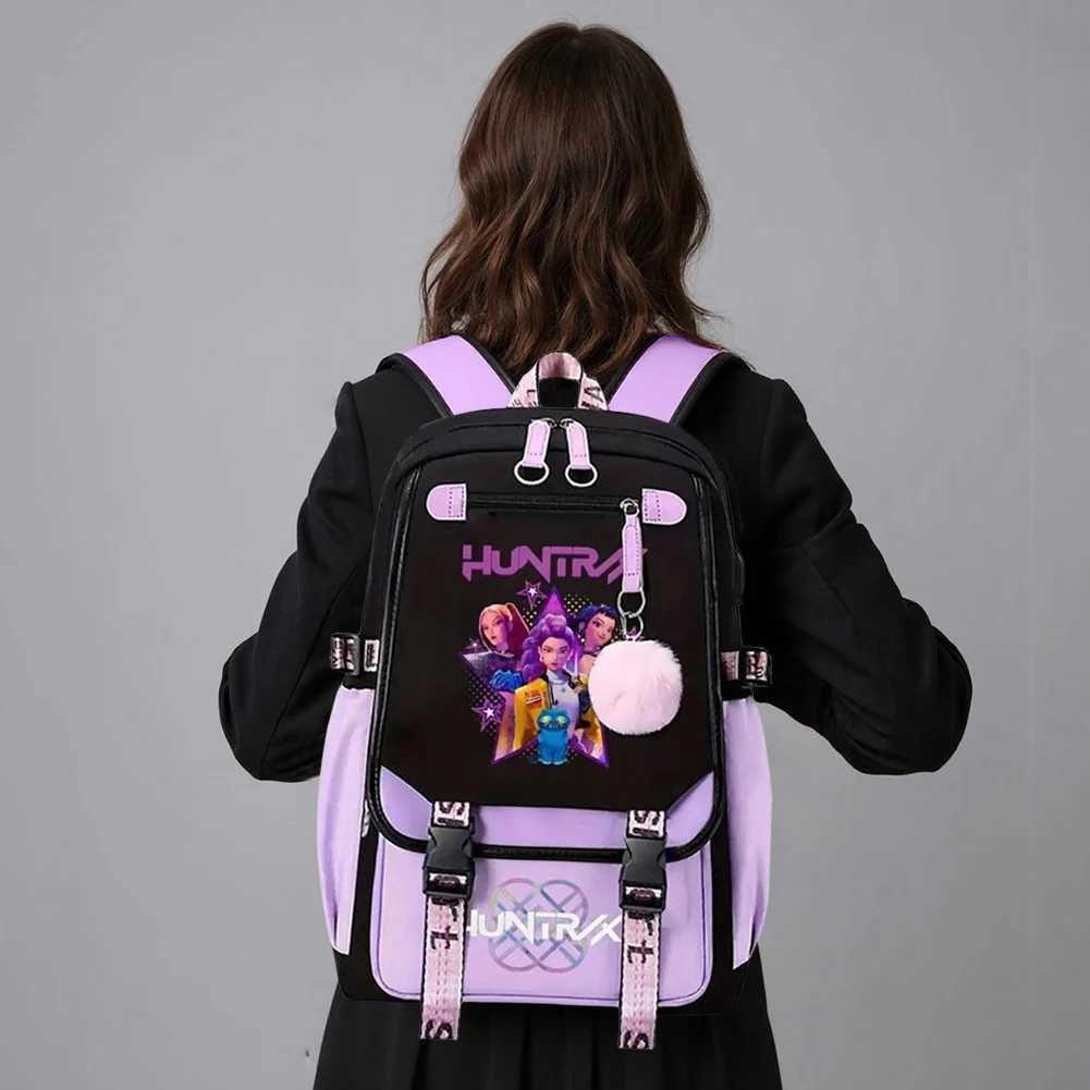 KPop Demon Hunters Bookbag Student Anime Kawaii School Bags USB Charging Backpack Teenagers Large Capacity Slayer Rucksack Z251010