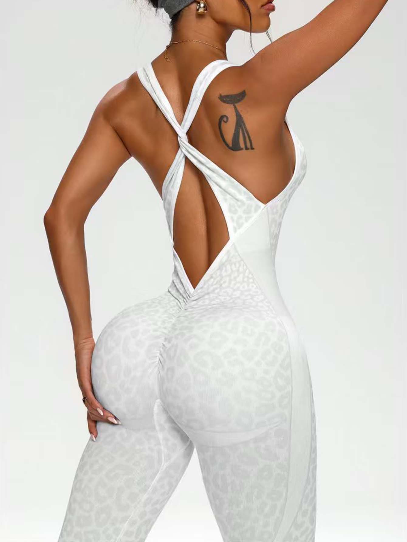 Peach Backless Yoga Jumpsuit - Quick-Drying Outdoor Fitness One Piece