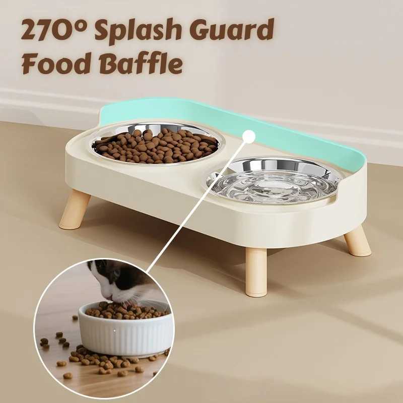 DoubBowls Stainless Steel Cat Feeder Elevated Leg for Neck Health Whisker with AntiSpill Dish with NonSkid Base C251009
