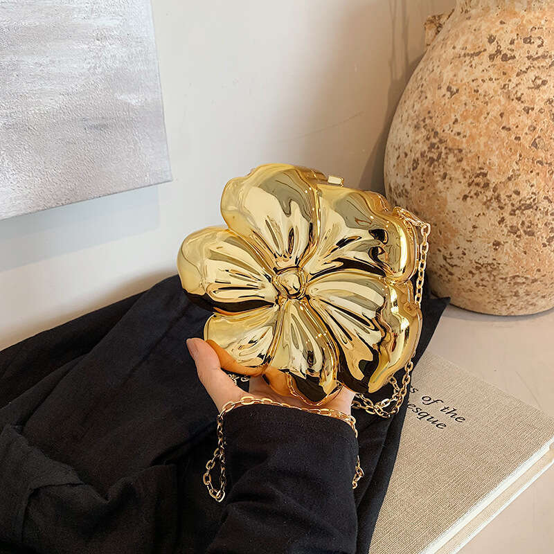 Flower Gold Acrylic Bag for Women 2024 New Niche Design Light High-end Feel Evening Dress Party