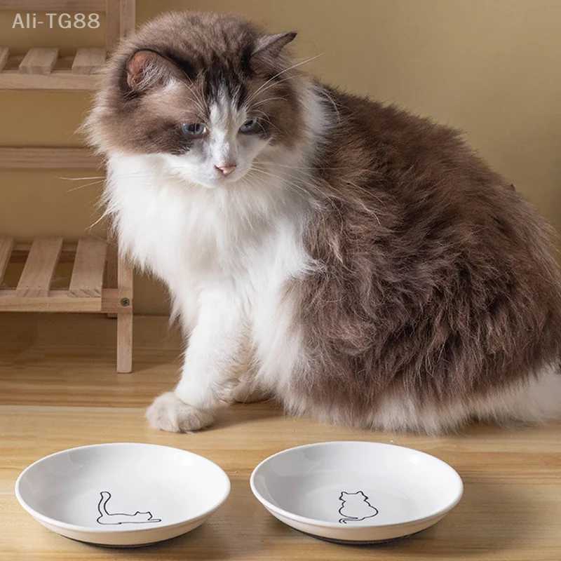 Ceramic Feed Bowl for Kittens Pet Cat AntiSlip Platter Silicone Pad Support Charming Pet Essentials C251009