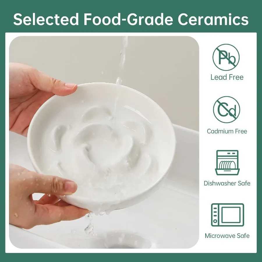 Ceramic Cat Slow Feeder Bowl Pastel Series Cat Plate for Dry and Wet Food Cute Maze Feeder Dish for Healthy Eating Dishwasher S C251009