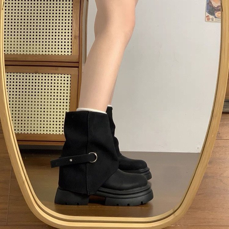 British elegant style short winter new height increasing fashion trend luxury shoes autumn and design winter new designer shoes round toe cuff boots